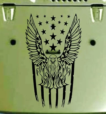 飞鹰旗美国连帽门乙烯基贴花赛车条纹(适用于吉普牧马人) — 第 1/4 张图片