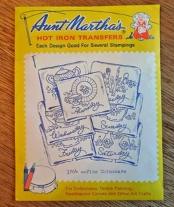 NEW Vintage Aunt Martha's Hot Iron Transfers #3764 "Fine Chinaware" Days/Week - Imagen 1 de 2