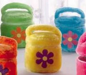 Girls Puffy Plush Handbag Purse with Flower Accent Blue Green Yellow 3PC Mix NIP - Picture 1 of 11