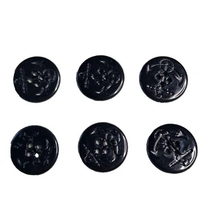 6 Black Anchor Pattern Buttons 20mm 4 Hole Round Flat -Sewing Art Craft Crafting - Picture 1 of 4