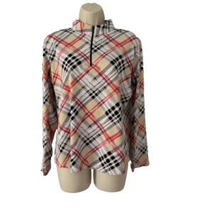 Icikuls Women’s Mock Neck Long Sleeve 1/4 Zip Plaid Golf Sport Top Sz L - Picture 1 of 6