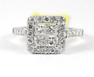 Natural Princess Cut Diamond Cluster Square Lady's Ring 14k White Gold 1.72Ct - Picture 1 of 8