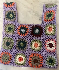 Handmade Granny Square Crochet Handbag Purse Tote With Lining - 11.5" x 8.5" - Picture 1 of 3