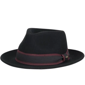 SCALA * MENS BLACK WOOL FEDORA HAT * 1 L * NEW CRUSHABLE SNAP BRIM REPELS WATER - Picture 1 of 2