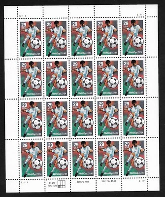 #2834 29c  World Cup Soccer -  Sheet of 20 MNH - Image 1 of 2