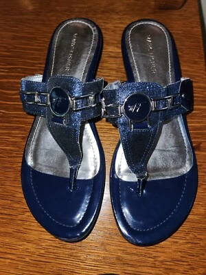 Marc Fisher Amina 9.5 M Navy Blue Glitter Thong Sandals - Image 1 of 4