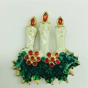 Broche vintage moderno de mediados de siglo para vacaciones de Navidad vela pino tono dorado - Imagen 1 de 5