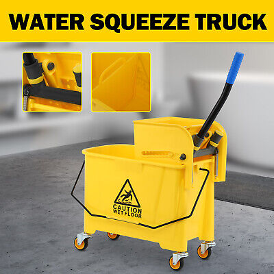 Commercial Mop Buckets Rolling 20L Wringer Combo Cleaning Cart Trolley Yellow • 48.24$