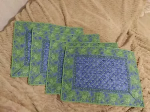 Set 4 tovagliette trapuntate blu e verde rettangolari reversibili 18"x13,5" - Foto 1 di 6