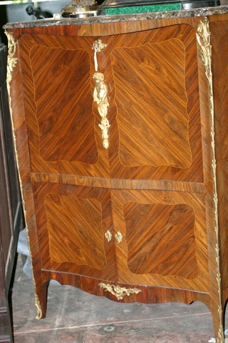ANTIQUE FRENCH LXV STYLE BRONZE DECORATIONS, MARBLE TOP 19TH C. CABINET Cover