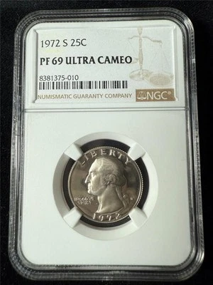1972 S WASHINGTON QUARTER 25C PF69 ULTRA CAMEO NGC UCAM DCAM PR69 SKU 3684 - Image 1 of 2