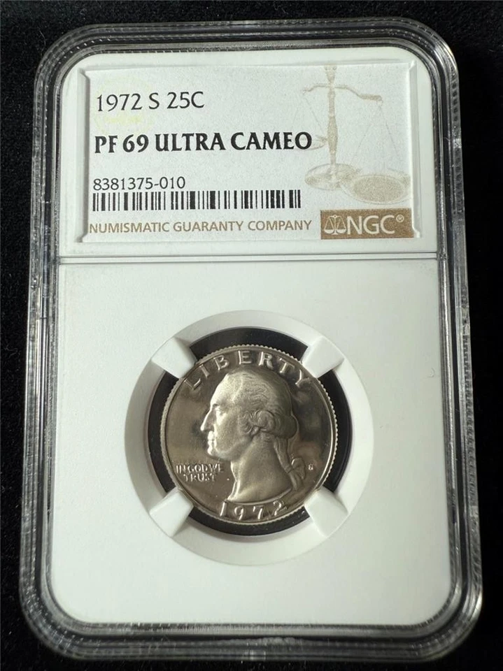 1972 S WASHINGTON QUARTER 25C PF69 ULTRA CAMEO NGC UCAM DCAM PR69 SKU 3684 - Image 1 of 2