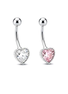Heart Belly Button Bar  Crystal Clear  Body Piercing Navel Ring Bars SS 316L - Picture 1 of 12