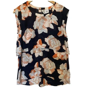 Cabi Floral Print Sleeveless Top Layered Black Peach Blouse Womens Size M - Picture 1 of 7