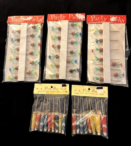 Vtg. Party Picks Retro 1950's Japan Potted Flower Picks/ Korea Umbrellas NOS - Picture 1 of 4