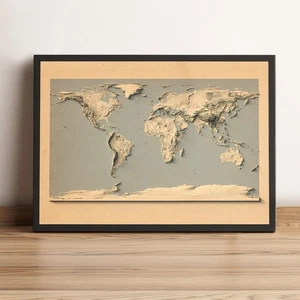 Mapa del Mundo en Estilo Antiguo, Mapa del Mundo en Relieve 2D, Mapa Mundial Vintage - Plano 2D - Imagen 1 de 9