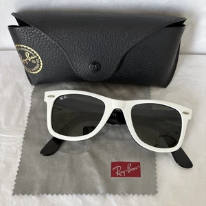Ray-Ban Wayfarer Sunglasses White Frame Green Lenses 2140 956 50 Made Italy - Picture 1 of 13