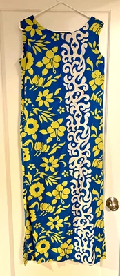 Ui Maikai Blue/Yellow Hawaiian Floral Vintage 1960s  Dress sz S/M - Image 1 of 4