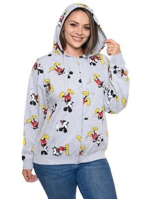 Mickey Mouse Zip Hoodie Sweatshirt Gray Women's Plus Size Disney - Image 1 of 4