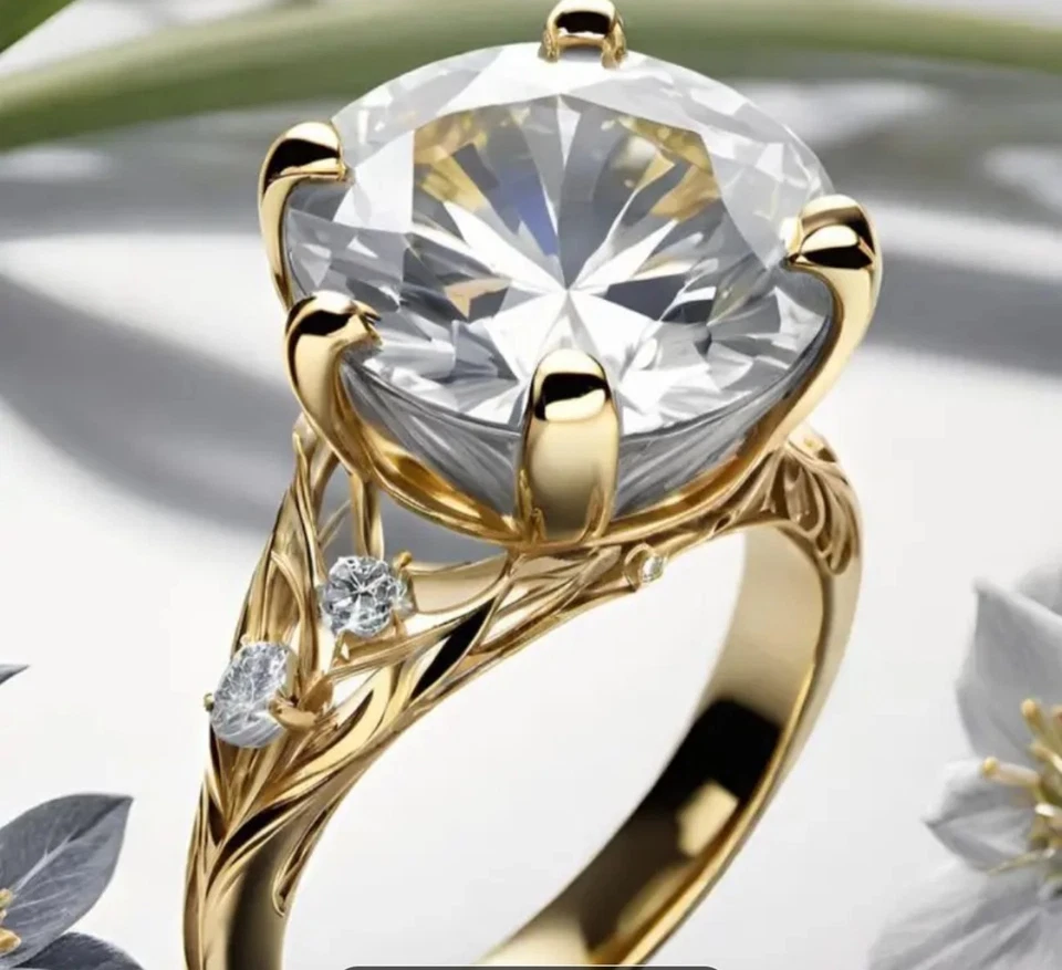 Exklusiver Ring mit 14 Karat Vergoldung & Großem Kristall Gr. 58 Neu - Bild 1 von 2