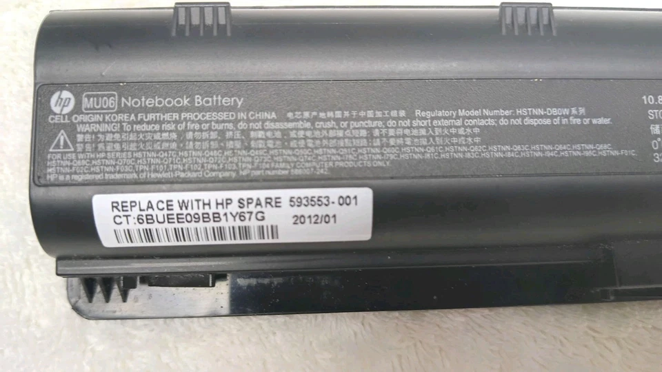 Batería para portátil/notebook HP MU06 10.8V 47Wh 4400mAh probada/buena  Foto 1 de 4