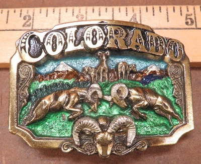 De colección Colorado Big Horn Sheep Fighting 1983 Great American Belt Buckle Co. EE. UU. Foto 1 de 3