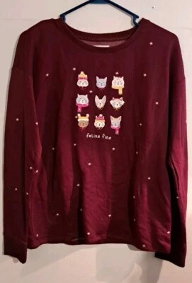 LAUREN CONRAD Gato Camisa para Dormir Pijama Top Sudadera Prendas para Dormir Borgoña Talla Mediana Foto 1 de 4