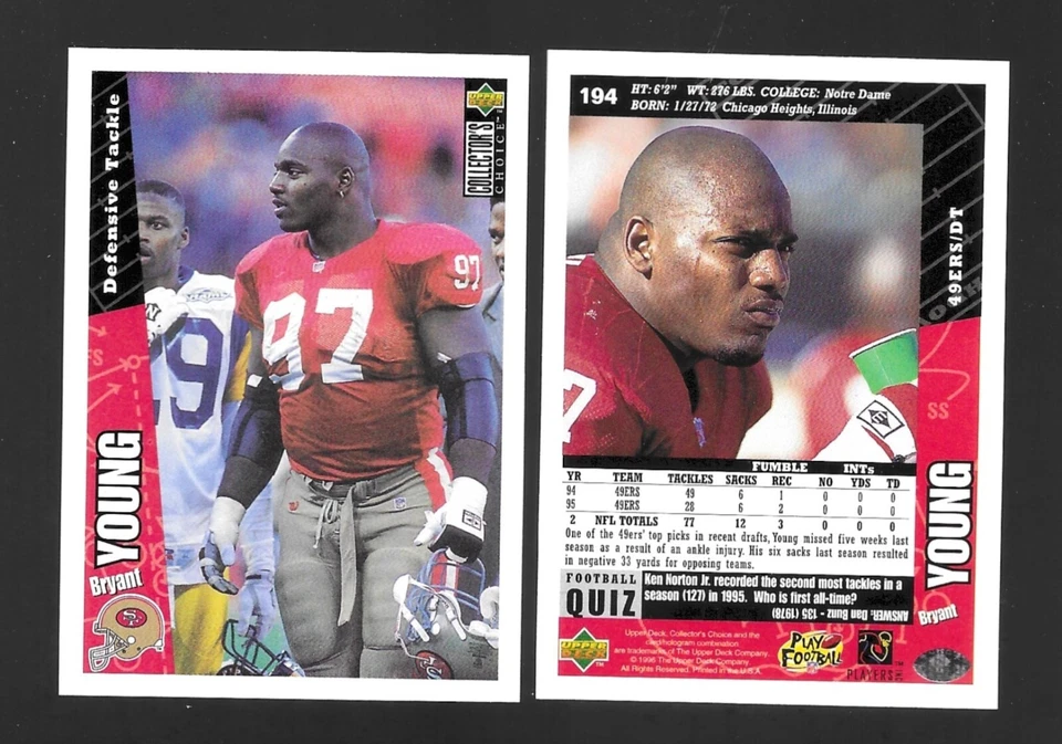 1996 Collector's Choice Bryant Young San Francisco 49ers #194 1HOF - Image 1 of 1