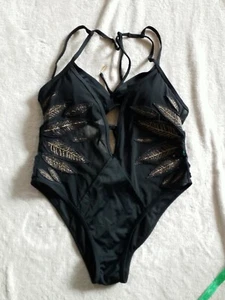 Swimsuits For All Ashley Graham One Piece Swimsuit Black W/Gold.   C16 - Picture 1 of 8