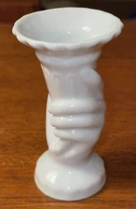 Vtg. Mottahedeh Vista Alegre Portugal Small White Vase Hand Holding Horn 3.25” - Picture 1 of 4