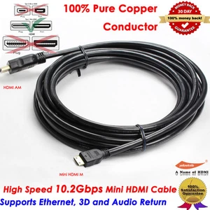 5m Mini HDMI to HDMI Cable Type C Gold Plated High Speed 3D Audio Full HD 1080p - Picture 1 of 15