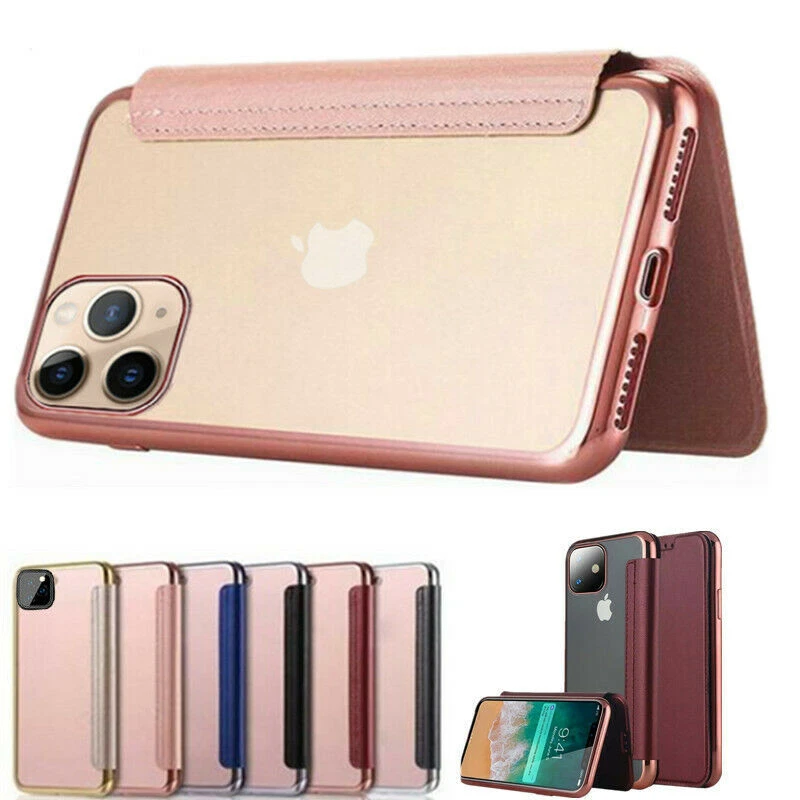 For iPhone 16 15 17 Pro Max 14 13 12 11 XS 8 Leather Flip Clear Back Case Cover - Image 1 of 4