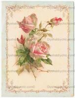 Waterslide Decal Vintage Image Transfer Red Roses Oval Upcycle Shabby Chic DIY