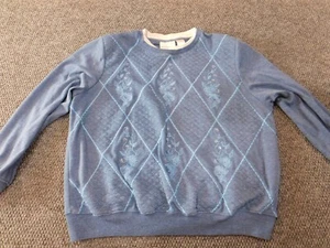 Alfred Dunner Womens Sweater Large Blue pullover floral crewneck classic - Picture 1 of 13