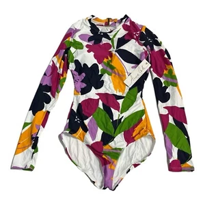 Anne Cole Swim Suit Womens 6 Long Sleeve One Piece Open Back Tropical Floral - Picture 1 of 5