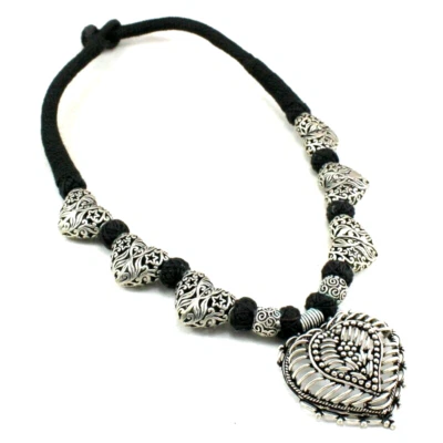 Antica collana tradizionale ottone metallo argento placcato filo perline fatt... - Immagine 1 di 4