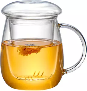 Clear Glass Tea Infuser Mug with Strainer Lid 500ml Steeper Cup Loose Tea Mushro - Picture 1 of 12