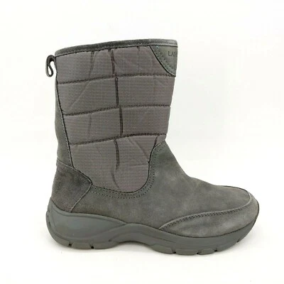 Lands End Womans All Weather Ankle Boot Side Zip Grey Suede Lined Cushion 6 B - Image 1 of 4