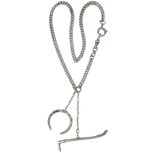 Antique EDWARDIAN-Era c1910's Sterling Silver EQUESTRIAN Novelty ALBERT CHAIN - Bild 1 von 12