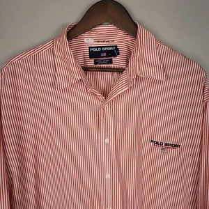 Camisa Polo Deportiva Ralph Lauren Para Hombres XXL 2XL Roja Rayas Lowell Abotonada Preppy - Imagen 1 de 9