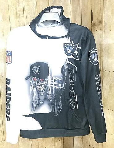 Las Vegas Raiders Hoodie Iron Maiden Skull Long Sleeve Pull Over Sweater Sz XS Cover