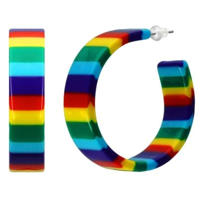 1 Paar Kunststoff Ohrringe Creolen Regenbogen bunt Streifen Retro Hippie 80er  - Bild 1 von 2