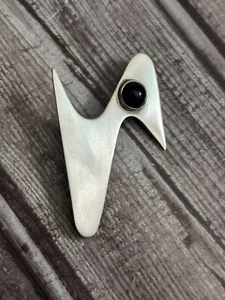 Sterling Silber Modernist Abstrakte Brosche mit schwarzem Onyx - Bild 1 von 5
