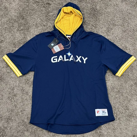 Mens Mitchell & Ness MLS Unbeaten Short Sleeve Mesh Hoody-LA Galaxy-Size XL-$100 Cover