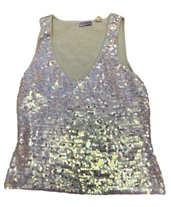 Akrobat Top Tank puderblau Seide Pailletten Party romantisch Goth Fee Glitzer Gr. L - Bild 1 von 4