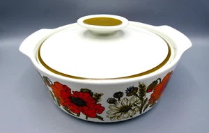 Vintage J&G Meakin Mohnblumen Deckel Servierschale Auflaufform Terrine 20 cm Durchmesser - Bild 1 von 7