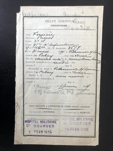 billet d'hôpital de poilu du 95eme régiment d'infanterie 1915 blessé - - Imagen 1 de 1