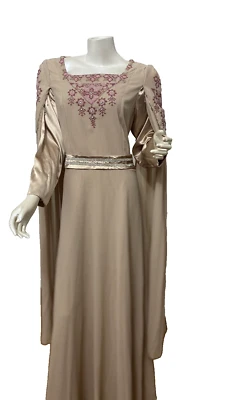 Vestido Thobe Jordano Hecho a Mano Vintage - 100% Bordado, Beige y Rosa Bebé Foto 1 de 4