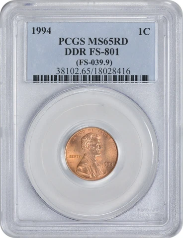 1994 Lincoln Cent DDR FS-801 MS65RD PCGS Cover