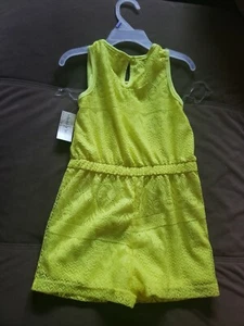 Bobbie Brooks Girl's Yellow Neon Romper Lined with Outer Lace sizes S,M #BAN - Picture 1 of 2